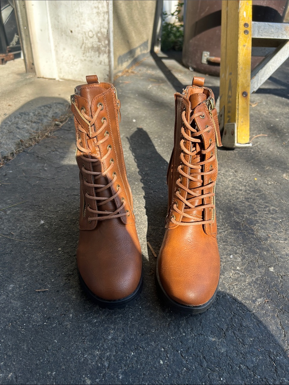 Women's Tan Lace-Up Combat Boots